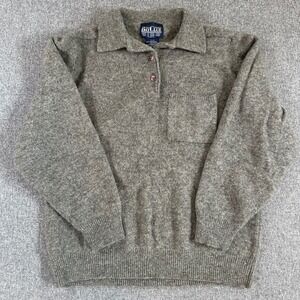 Bay Club Vintage Lambswool Sweater Mens Large Gray Polo Neck Knit Pullover Gray